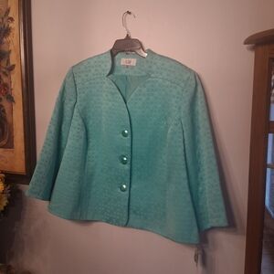 Le Suit Sea Foam Green  Textured Button Blazer